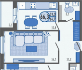 2-комн, 66 кв м, этаж 2/21 ул Генерала Лаврова, 3
