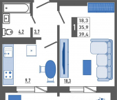 1-комн, 39 кв м, этаж 14/17 ул Льва Толстого, 15