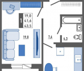 1-комн, 43 кв м, этаж 2/17 ул Льва Толстого, 15
