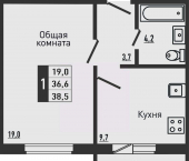 1-комн, 38 кв м, этаж 16/16 деревня Жилина