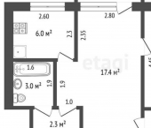 2-комн, 43кв м, этаж 3/5 мкр 1-й, 18