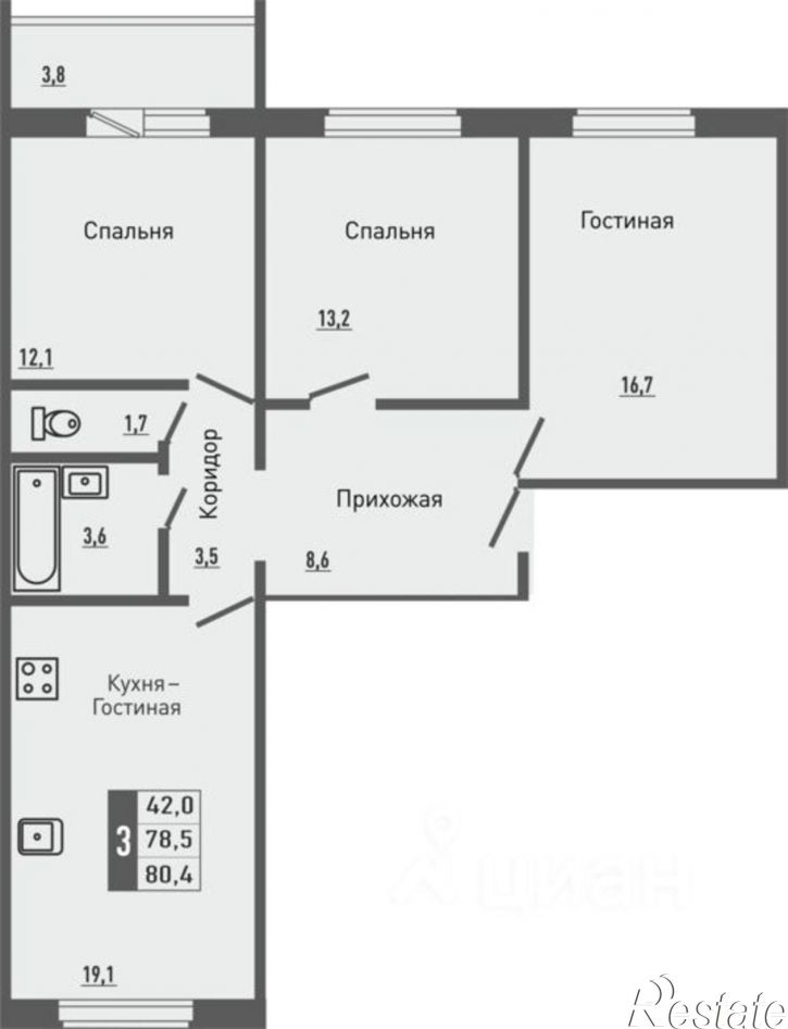 3-комн квартира в новом доме ул Садовая, 2 2,  д. 2 2,  к. 2