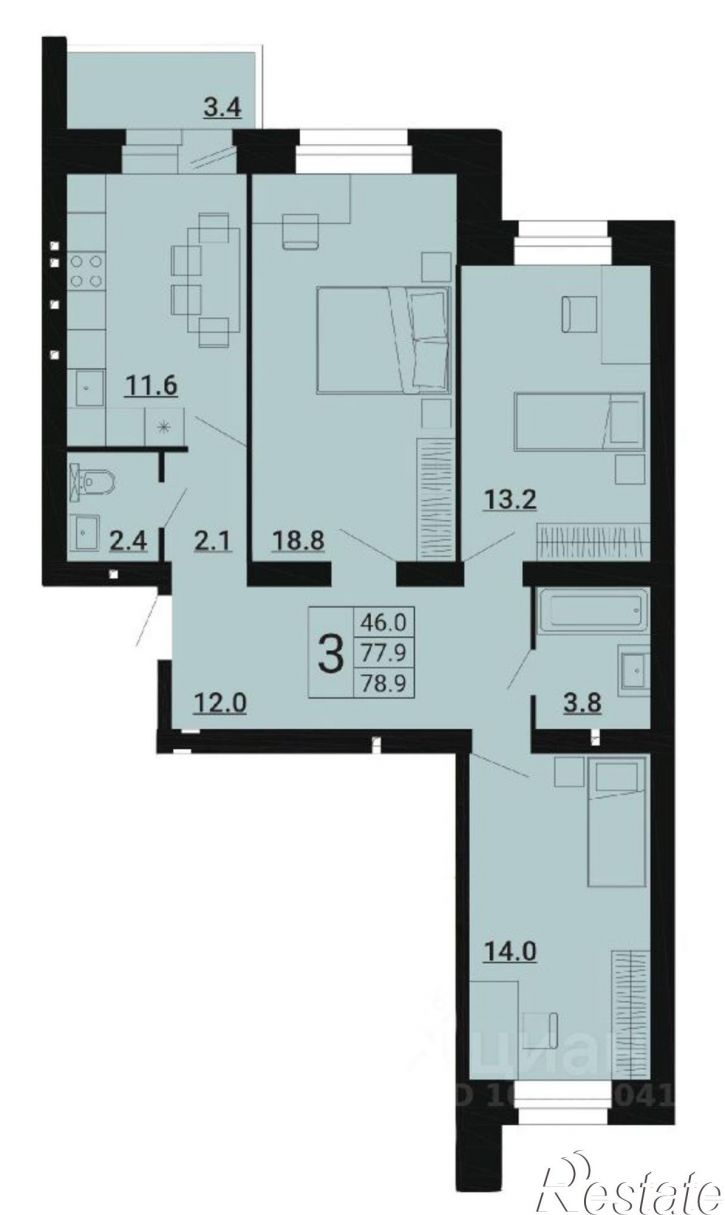 3-комн квартира в новом доме б-р Героев, 7,  д. 7