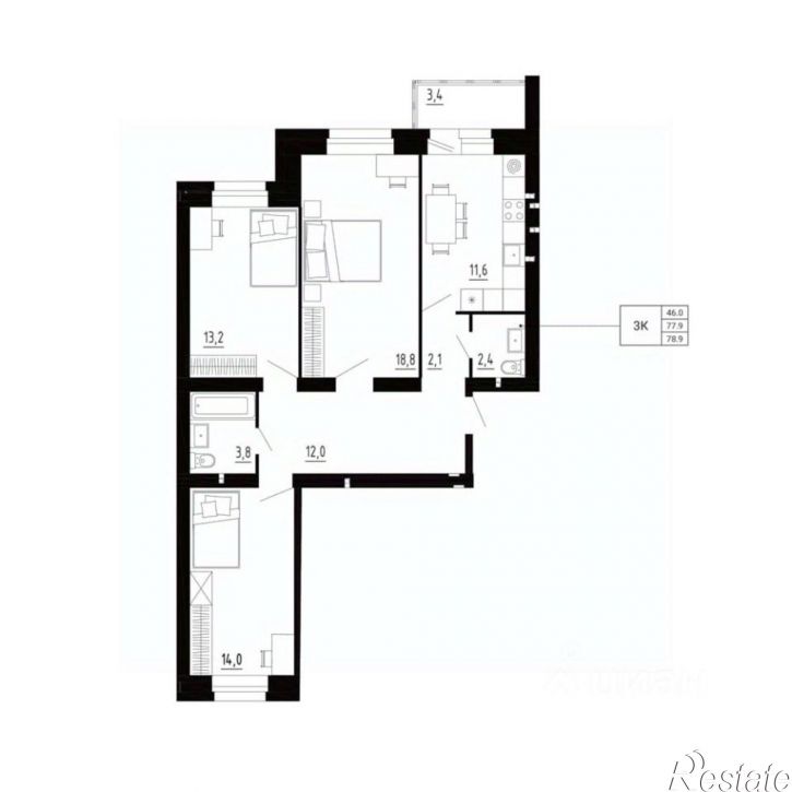 3-комн квартира в новом доме б-р Героев, 2,  д. 2