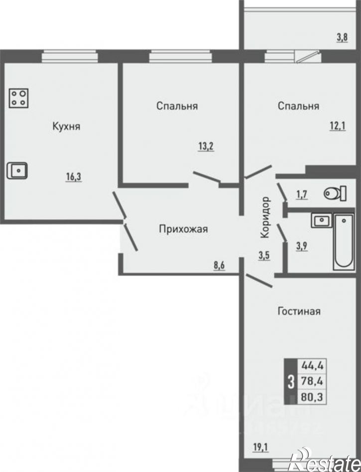 3-комн квартира в новом доме ул Садовая, 2 2,  д. 2 2,  к. 2