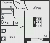 1-комн, 43 кв м, этаж 3/16 ул Садовая, 2 2
